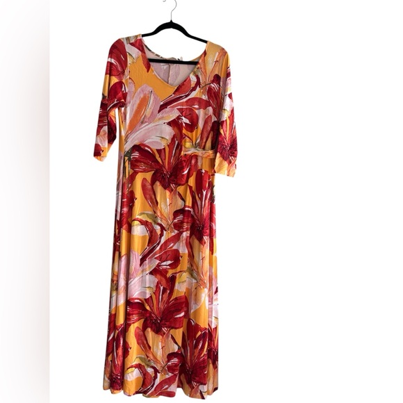 Soft Surroundings Elia Maxi Dress 3/4 Sleeve Floral Stretch - Picture 3 of 8
